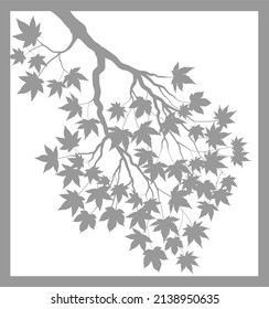 Branch with leaves vector stencil for laser and hand cutting. Autumn leaves stencil, branch stencil, chromatic background of leaves, pattern of branch with leaves.