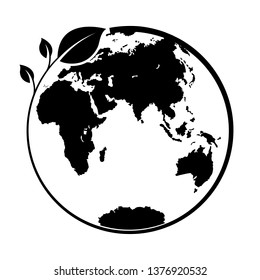 Branch with leaves wrapped around the globe, logo or pattern for design or decoration, flat design