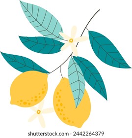 Rama Con Limones Y Hojas Ilustración Vectorial