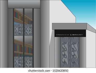branch library wih book againts a blue sky