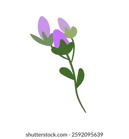 A branch with lilac buds. First spring flowers. Clipart. Flat vector illustration.