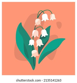 Branch of lily of the valley.  Flat vector colorful illustration for cosmetics, perfumeries and food packaging.