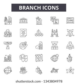 Branch line icons for web and mobile design. Editable stroke signs. Branch  outline concept illustrations