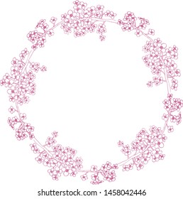 Branch with many small flowers in circle, round ornament vector illustration, circle frame element for cards, web, invitation, greeting cards, design, backgrounds