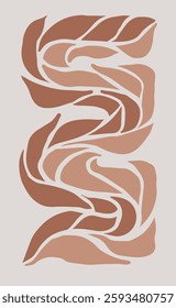 Branch of minimalist leaves in earthy tones that wind on a beige background.