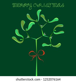 Branch of mistletoe with berries and bow for christmas.