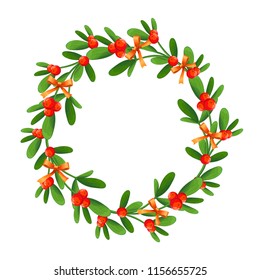 Branch of mistletoe with berries and red bow. A bouquet of Christmas.
