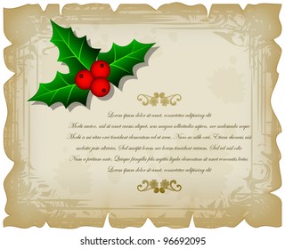 Branch of mistletoe on vintage torn sheet