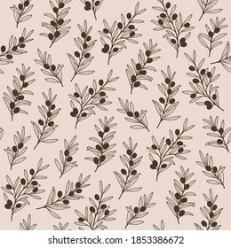 Branch of olive. Trendy contour monochrome pattern with twig. Flat vector illustration.