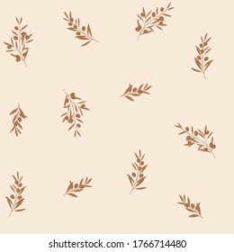 Branch of olive. Trendy pattern with twig. Vector contour illustration.