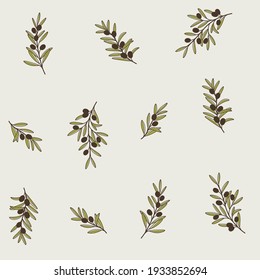 Branch of olive. Trendy pattern with twig. Vector contour illustration.