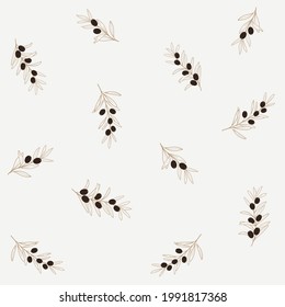 Rama de olivo. Patrón de moda con ramita. Ilustración vectorial plana.