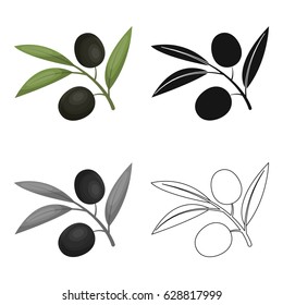 Branch of olives icon in cartoon style isolated on white background. Spain country symbol stock vector illustration.