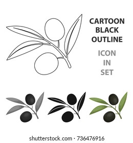 Branch of olives icon in cartoon style isolated on white background. Spain country symbol stock vector illustration.