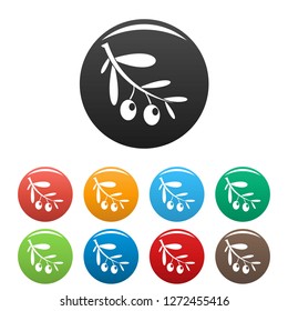 Branch of olives icons set 9 color vector isolated on white for any design