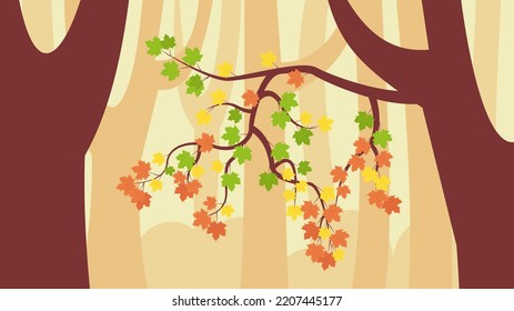 Branch on a tree with yellowed leaves