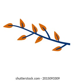 Branch with orange leaves. Plant design. Element of wood and nature. Flat simple autumn illustration