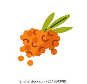 Branch of orange rowan berries icon. Fruit tree twig with little cloudberries, leaves. Healthy farm food for eating. Orchard crop, garden harvest. Flat isolated vector illustration on white background