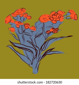 Branch of orange summer flowers.