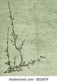 Branch of an Oriental cherry. Vector illustration.