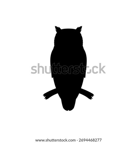 Branch with owl silhouette vector flat design on white background.