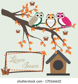 Branch and owls background art, you can replace text in the frame