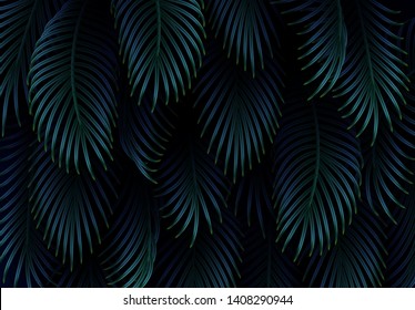 Branch palm realistic. Leaves and branches of palm trees. Tropical leaf background. Green foliage, tropic leaves pattern. vector illustration
