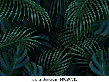 Branch palm realistic. Leaves and branches of palm trees. Tropical leaf background. Green foliage, tropic leaves pattern. vector illustration