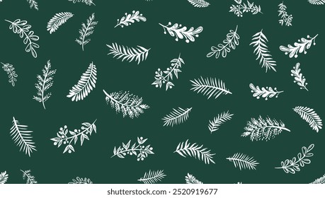 Padrão de ramificação em verde, desenhado à mão, vetor.	