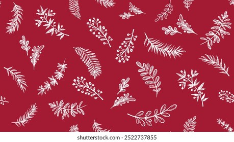 Padrão de ramificação em vermelho, desenhado à mão, vetor.	