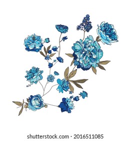 Branch of peonies with leaves. Pattern for your design 