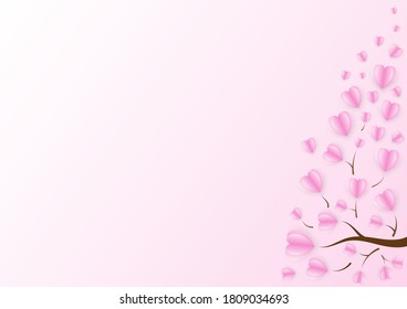 rama de árbol de corazones rosados sobre fondo rosado para el crecimiento del concepto de amor con espacio vacío para el logo y el contenido, Feliz Día de San Valentín, diseño de tarjetas de felicitación, ilustración vectorial