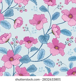 Branch of pinkflowers and leaf seamless pattern canbe used for fashion print design fabric textile wallpaper.
