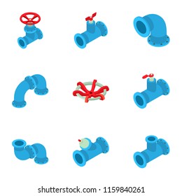 Branch pipe icons set. Isometric set of 9 branch pipe vector icons for web isolated on white background