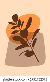 Branch of Plant boho pattern background.  Boho minimalist abstract plant illustration for design nursery wall decor, t shirt print, summer invitations etc