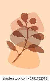 Branch of Plant boho pattern background.  Boho minimalist abstract plant illustration for design nursery wall decor, t shirt print, summer invitations etc