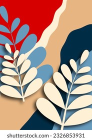 Branch with plant leaves. Bright wave design ecology image Vector illustration