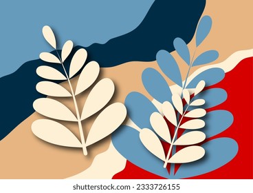 Branch with plant leaves. Bright wave design ecology image Vector illustration
