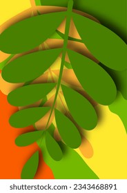 Branch with plant leaves. Bright wave design ecology image Vector illustration