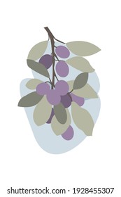 branch with plums. Abstract boho minimalist poster for nursery wall design, party invitations, t-shirt design, etc. Vector illustration