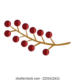 Branch with red berries, element for winter holidays decoration, vector