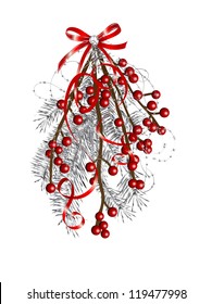Branch of red berries and silver needles