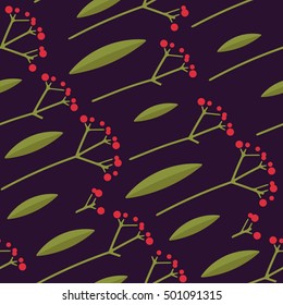 Branch with red berries. Vector seamless pattern.Modern surface pattern.