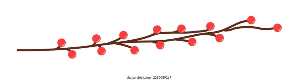 Branch with red berries vector. Viburnum branch vector design element. Berries on a twig vector illustration.