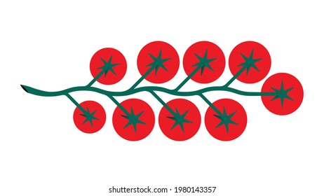 Branch of red cherry tomatoes. Minimal style red tomato composition. Abstract geometric vegetables on white background. Modern minimalistic template design with gradient textures.