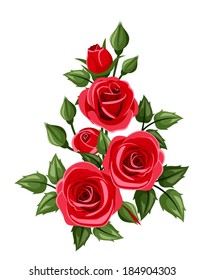 Branch of red roses. Vector illustration.