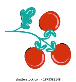 Branch of red tomato vector isolated flat illustration
