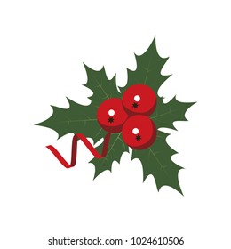 A branch of red viburnum berries on a white background. Vector illustration.