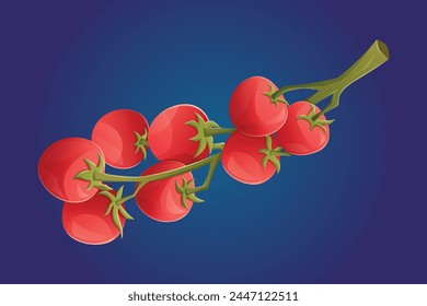 Branch with ripe red cherry tomatoes. Vector isolated cartoon illustration of natural organic vegetable.