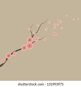 Branch of sakura tree blown by springtime wind